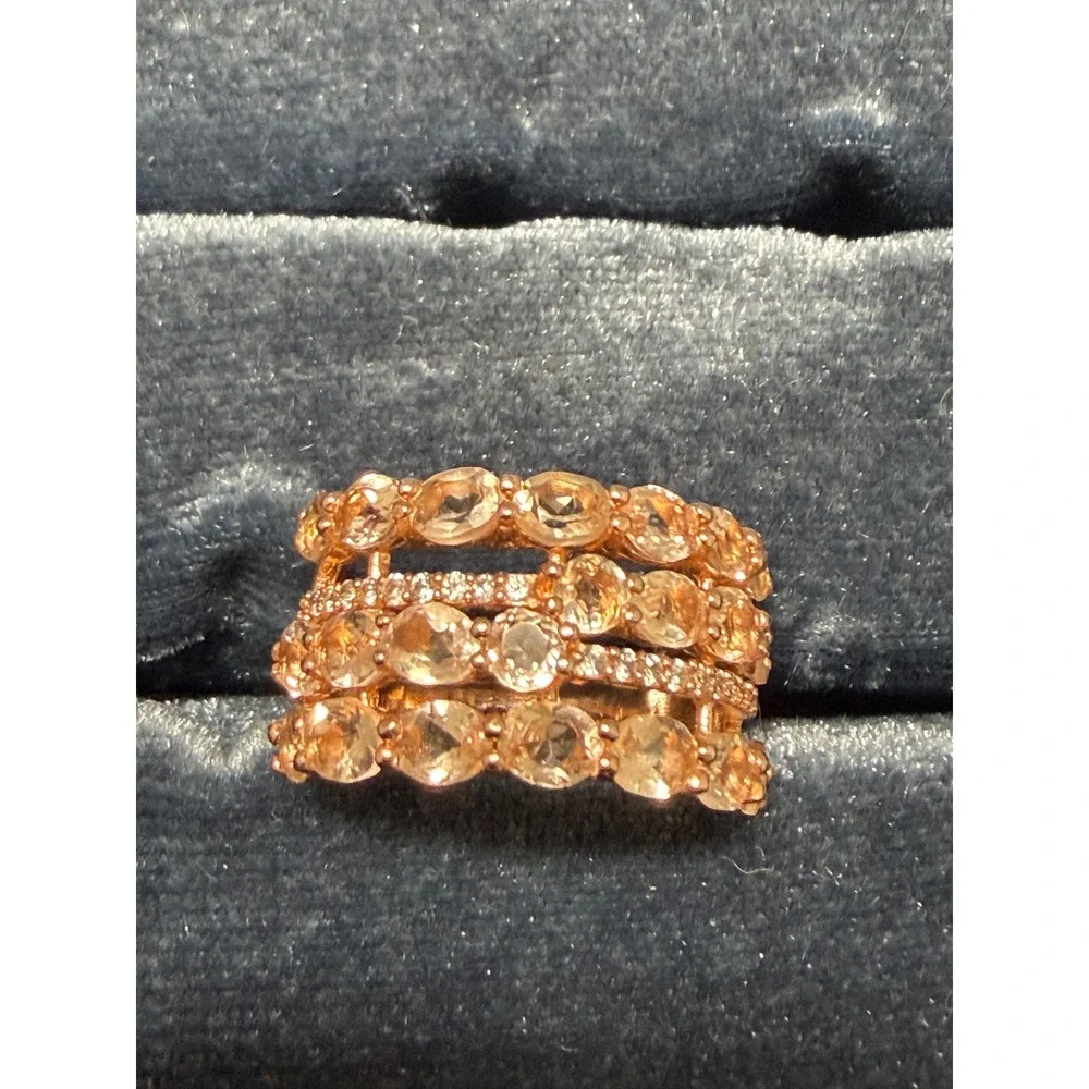 925 Rose Gold Over Sterling Silver Peach Morganite Multi Row Statement Ring 6.25
